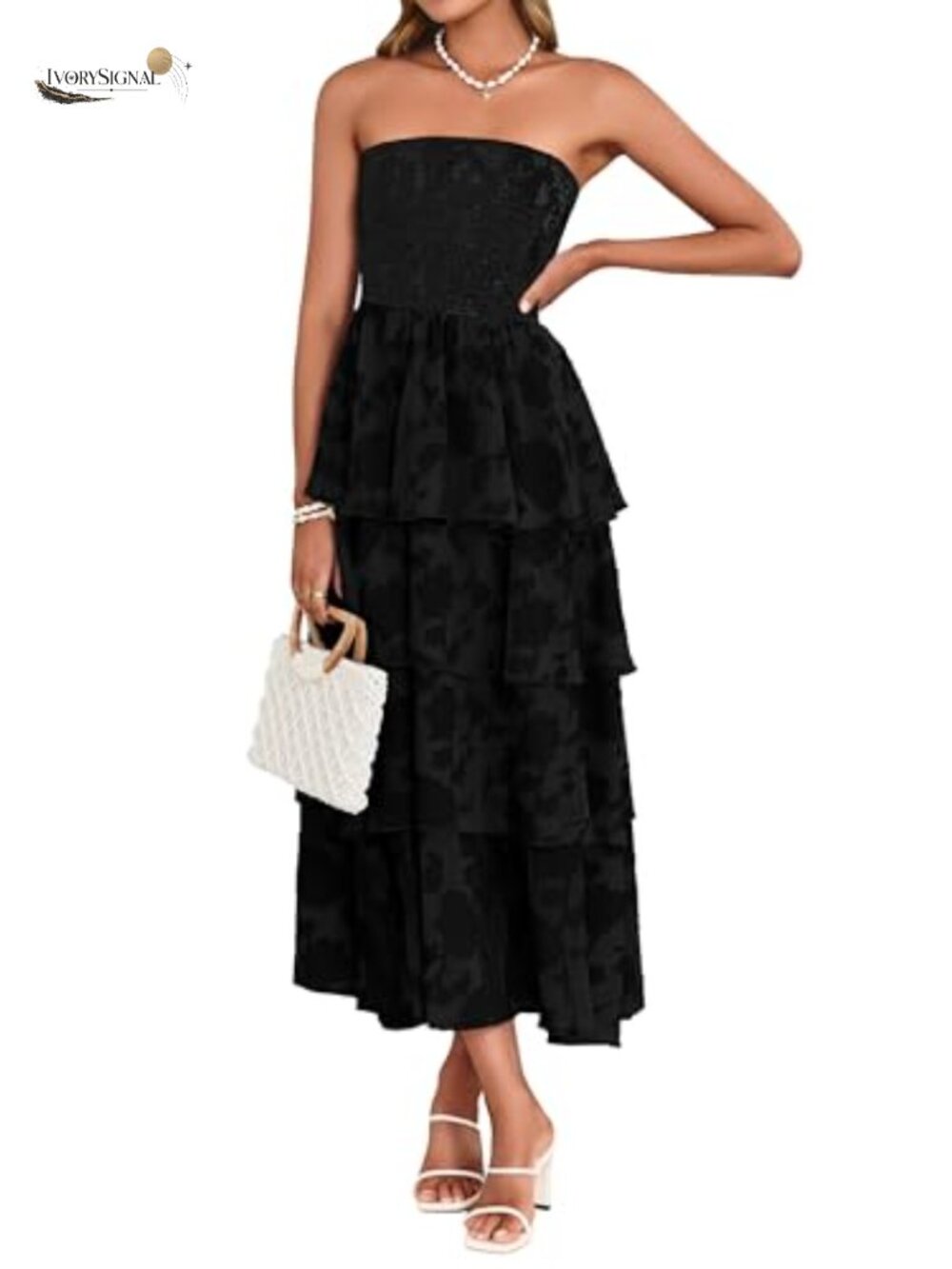 Women's Boho Floral Maxi Dress Strapless Chiffon Beach Wedding Guest